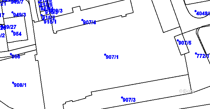 Parcela st. 907/1 v KÚ Dejvice, Katastrální mapa