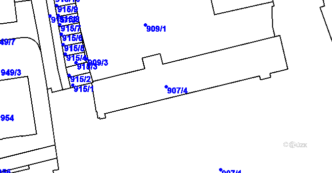 Parcela st. 907/4 v KÚ Dejvice, Katastrální mapa