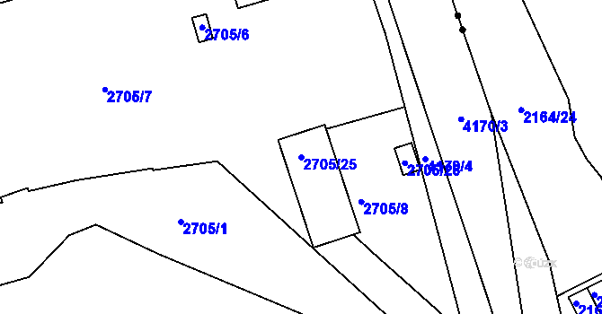 Parcela st. 2705/25 v KÚ Dejvice, Katastrální mapa