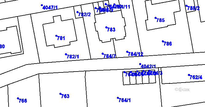 Parcela st. 784/7 v KÚ Dejvice, Katastrální mapa