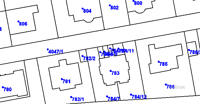 Parcela st. 784/8 v KÚ Dejvice, Katastrální mapa