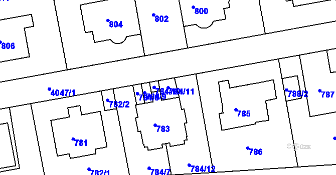 Parcela st. 784/11 v KÚ Dejvice, Katastrální mapa