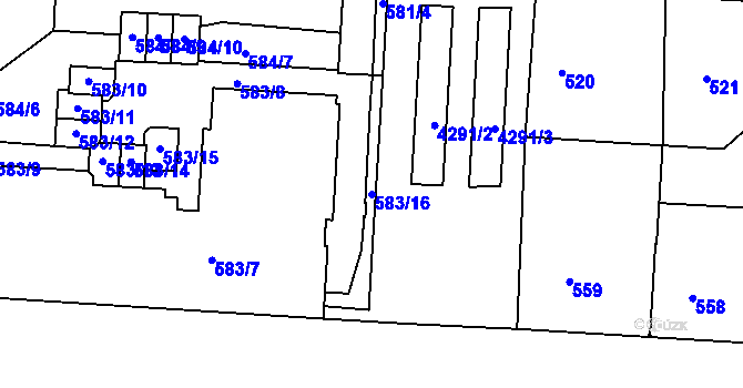 Parcela st. 583/16 v KÚ Dejvice, Katastrální mapa