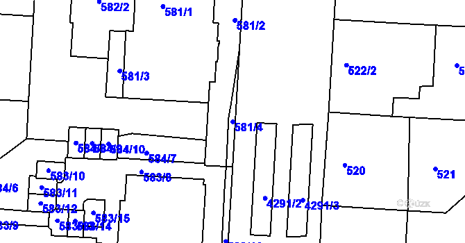 Parcela st. 581/4 v KÚ Dejvice, Katastrální mapa
