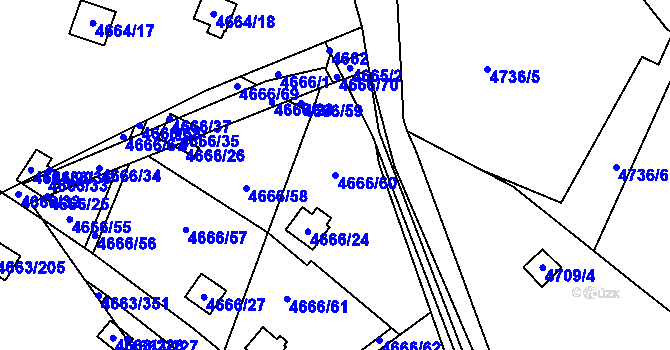 Parcela st. 4666/60 v KÚ Dejvice, Katastrální mapa