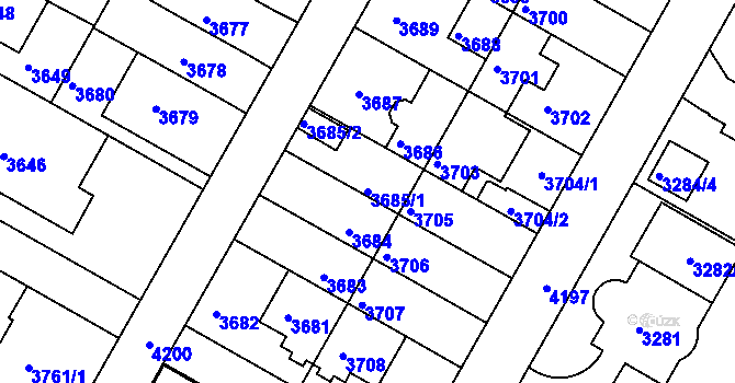 Parcela st. 3685/1 v KÚ Dejvice, Katastrální mapa