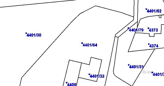 Parcela st. 4401/64 v KÚ Dejvice, Katastrální mapa