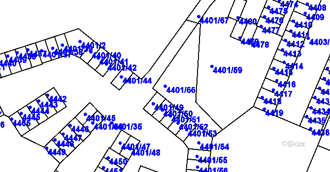 Parcela st. 4401/66 v KÚ Dejvice, Katastrální mapa