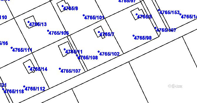 Parcela st. 4765/102 v KÚ Dejvice, Katastrální mapa