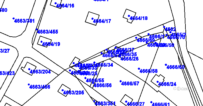 Parcela st. 4666/67 v KÚ Dejvice, Katastrální mapa