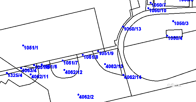 Parcela st. 1051/9 v KÚ Dejvice, Katastrální mapa