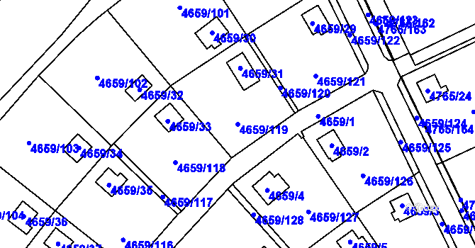 Parcela st. 4659/119 v KÚ Dejvice, Katastrální mapa