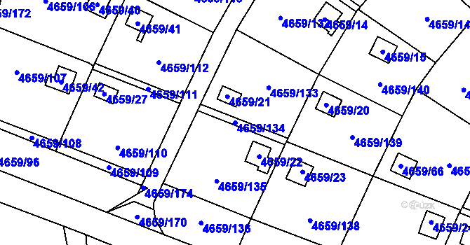Parcela st. 4659/134 v KÚ Dejvice, Katastrální mapa