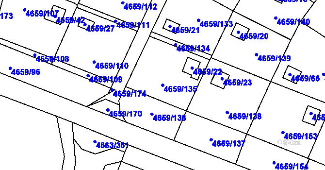 Parcela st. 4659/135 v KÚ Dejvice, Katastrální mapa