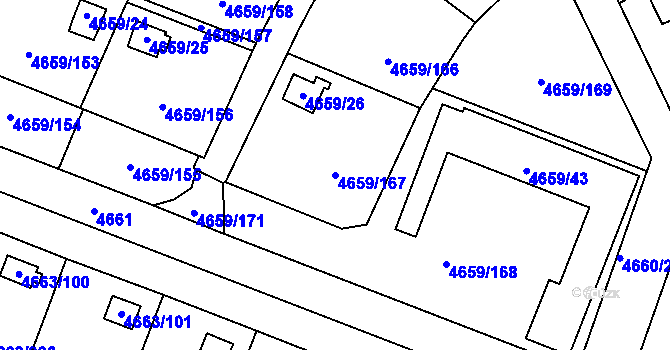 Parcela st. 4659/167 v KÚ Dejvice, Katastrální mapa