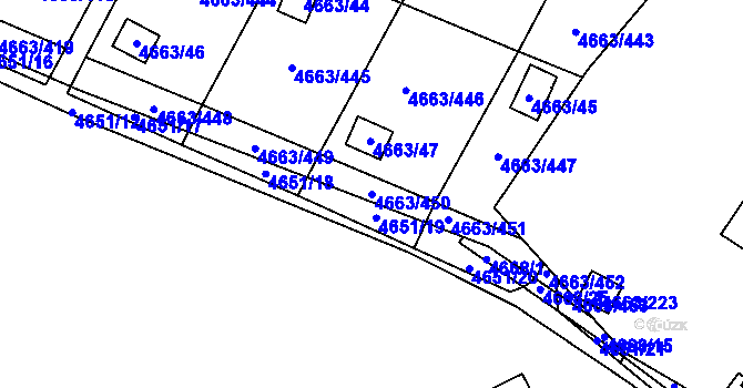 Parcela st. 4663/450 v KÚ Dejvice, Katastrální mapa