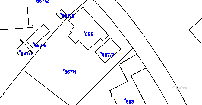 Parcela st. 667/9 v KÚ Dejvice, Katastrální mapa