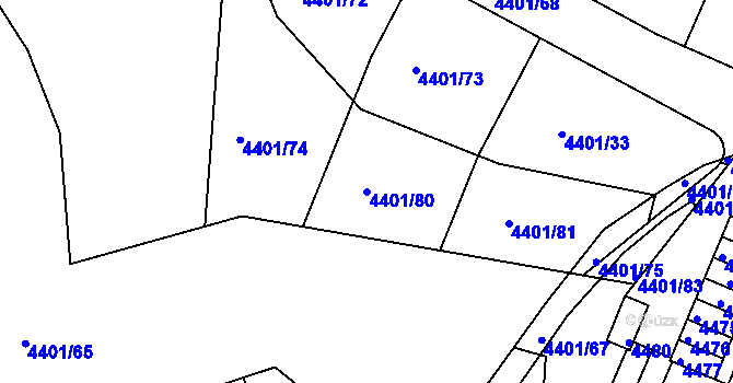 Parcela st. 4401/80 v KÚ Dejvice, Katastrální mapa
