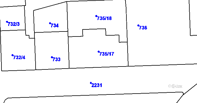 Parcela st. 735/17 v KÚ Střešovice, Katastrální mapa