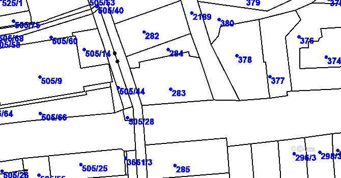 Parcela st. 283 v KÚ Střešovice, Katastrální mapa