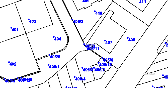Parcela st. 405/9 v KÚ Střešovice, Katastrální mapa