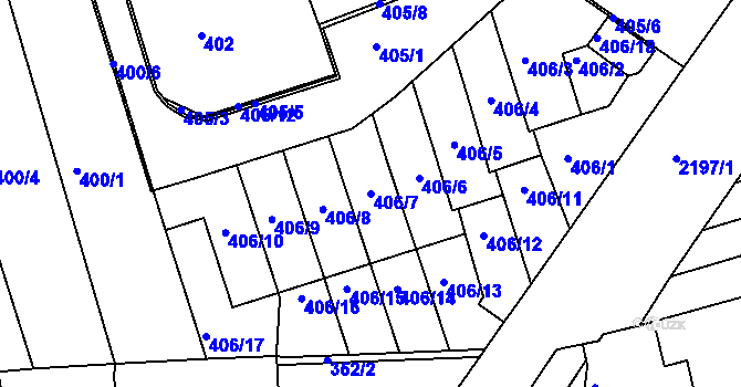 Parcela st. 406/7 v KÚ Střešovice, Katastrální mapa