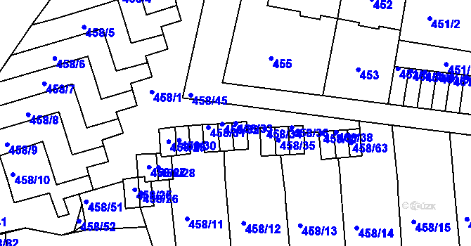 Parcela st. 458/33 v KÚ Střešovice, Katastrální mapa