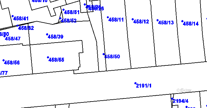 Parcela st. 458/50 v KÚ Střešovice, Katastrální mapa