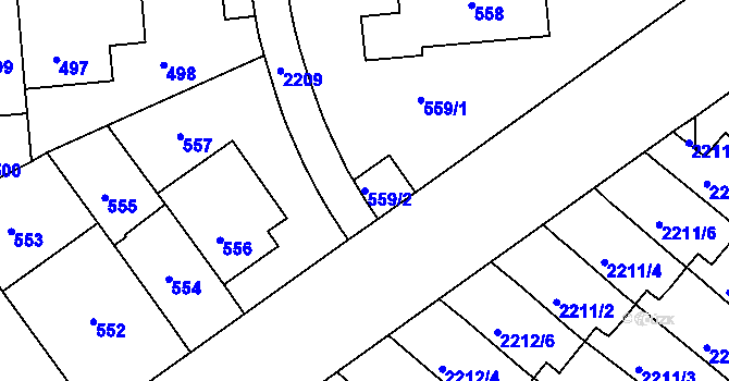 Parcela st. 559/2 v KÚ Střešovice, Katastrální mapa