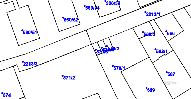 Parcela st. 570/3 v KÚ Střešovice, Katastrální mapa