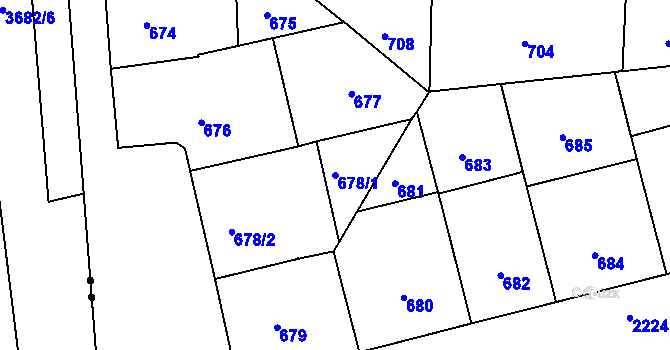 Parcela st. 678/1 v KÚ Střešovice, Katastrální mapa