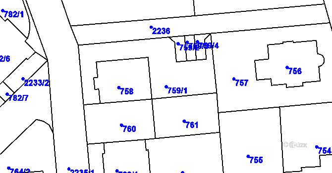 Parcela st. 759/1 v KÚ Střešovice, Katastrální mapa