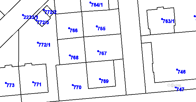 Parcela st. 767 v KÚ Střešovice, Katastrální mapa