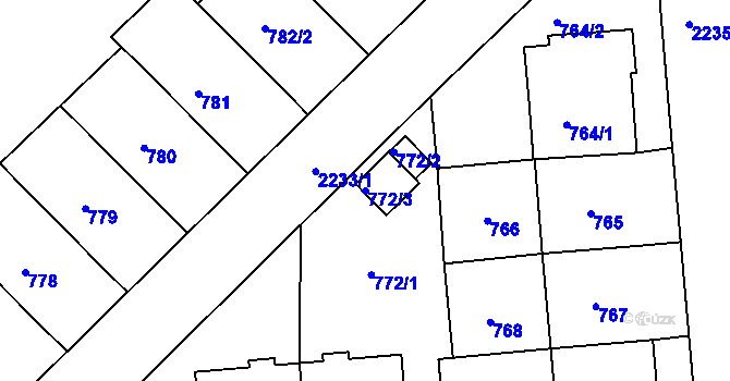 Parcela st. 772/3 v KÚ Střešovice, Katastrální mapa