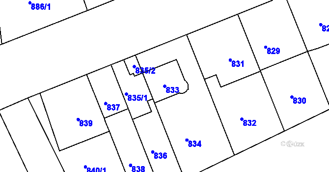 Parcela st. 833 v KÚ Střešovice, Katastrální mapa