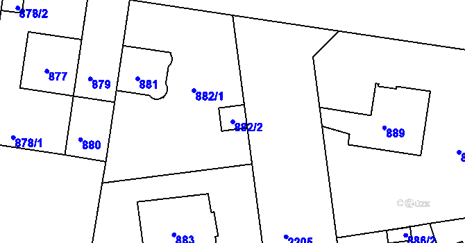 Parcela st. 882/2 v KÚ Střešovice, Katastrální mapa
