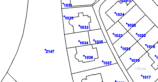 Parcela st. 1034 v KÚ Střešovice, Katastrální mapa