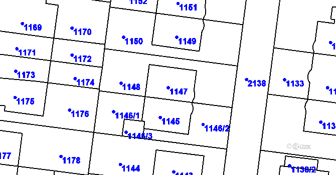 Parcela st. 1147 v KÚ Střešovice, Katastrální mapa
