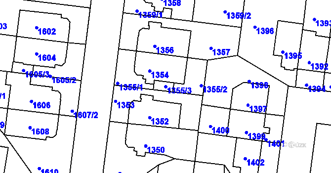 Parcela st. 1355/3 v KÚ Střešovice, Katastrální mapa