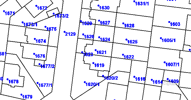 Parcela st. 1621 v KÚ Střešovice, Katastrální mapa