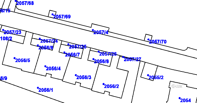 Parcela st. 2057/26 v KÚ Střešovice, Katastrální mapa
