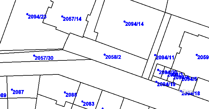 Parcela st. 2058/2 v KÚ Střešovice, Katastrální mapa