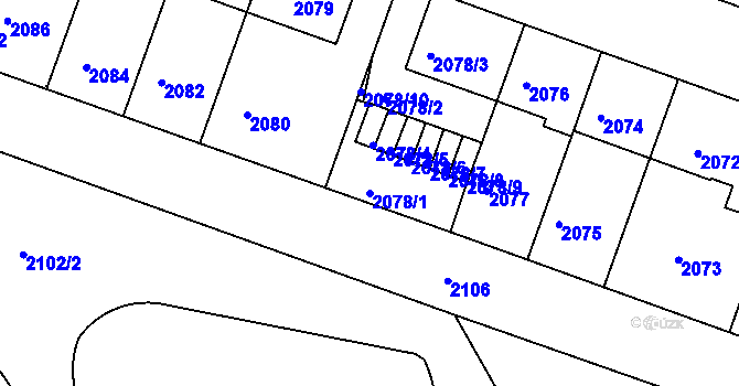 Parcela st. 2078/1 v KÚ Střešovice, Katastrální mapa