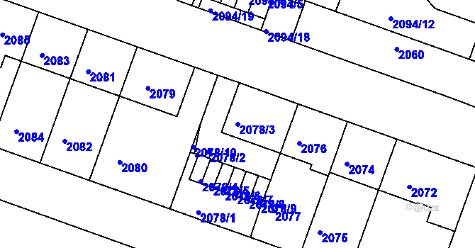 Parcela st. 2078/3 v KÚ Střešovice, Katastrální mapa