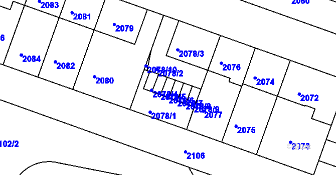 Parcela st. 2078/6 v KÚ Střešovice, Katastrální mapa