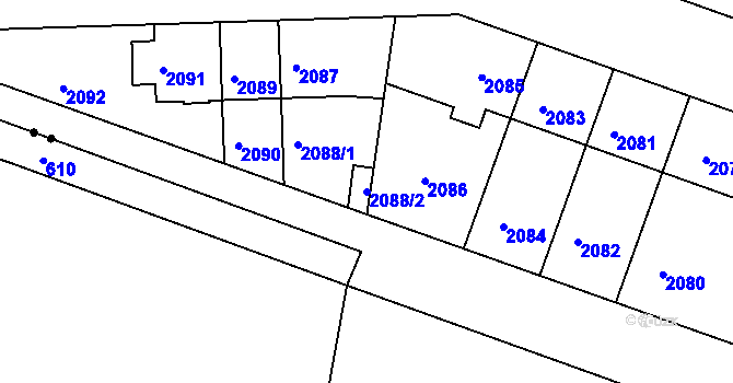 Parcela st. 2088/2 v KÚ Střešovice, Katastrální mapa