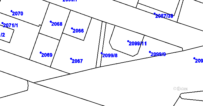 Parcela st. 2099/8 v KÚ Střešovice, Katastrální mapa
