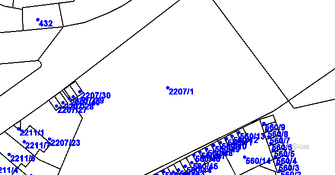 Parcela st. 2207/1 v KÚ Střešovice, Katastrální mapa