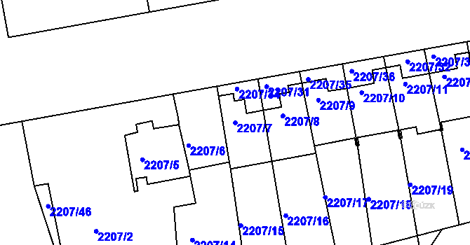 Parcela st. 2207/7 v KÚ Střešovice, Katastrální mapa