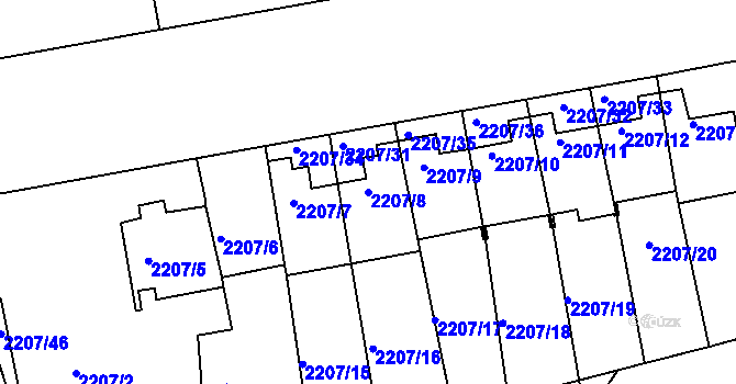 Parcela st. 2207/8 v KÚ Střešovice, Katastrální mapa
